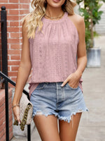 Eyelet Sleeveless Top with Gathered Detail - Ladyez