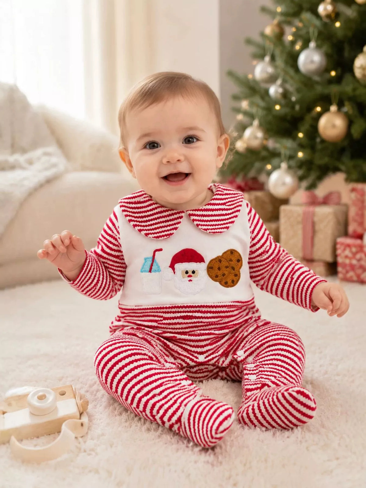 Children's Christmas Santa and Cookies Striped One-Piece