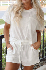 Texture Short Sleeve Top and Shorts Set