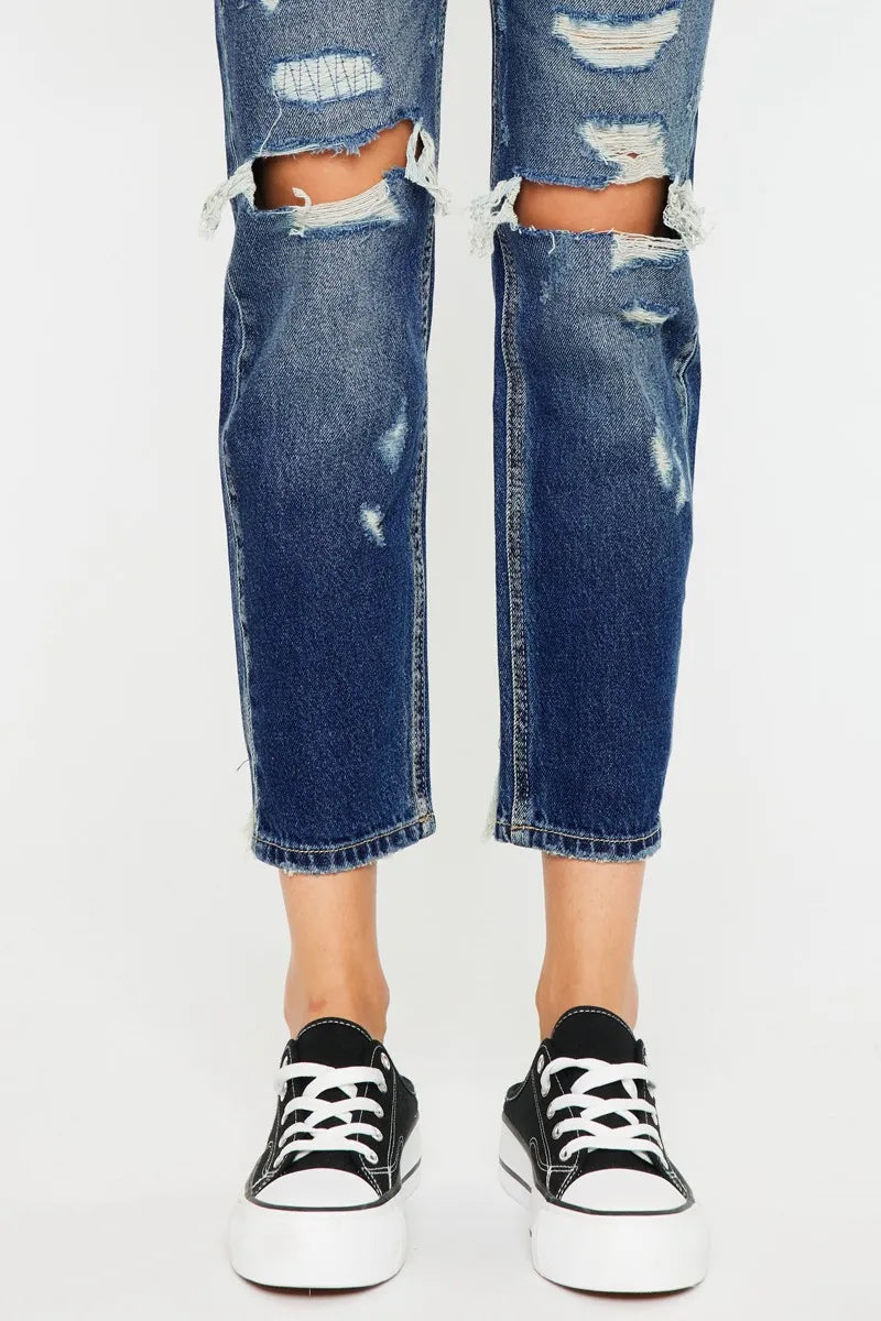Kancan High Rise Distressed Mom Fit Jeans - Ladyez