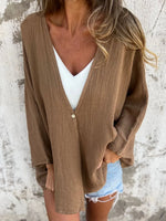 Full Size One Button Long Sleeve Shirt Plus Size