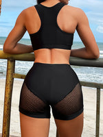 Openwork Sleeveless Top and Shorts Swim Set - Ladyez