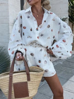Shell Print Long Sleeve Shirt and Belt Shorts Set
