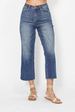 Judy Blue High Waist Back Pocket Embroidery Crop Wide Jeans - Ladyez