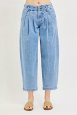 RISEN Slouchy Crop Barrel Pleated Jeans