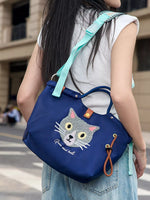 Embroidered Cat Tote Bag with Adjustable Shoulder Strap