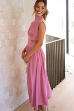 Cutout Mock Neck Sleeveless Ruched Dress - Ladyez