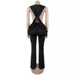 Deep V-Neck Knot-Front Flare Leg Jumpsuit