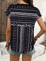Geometric Print Short Sleeve Blouse