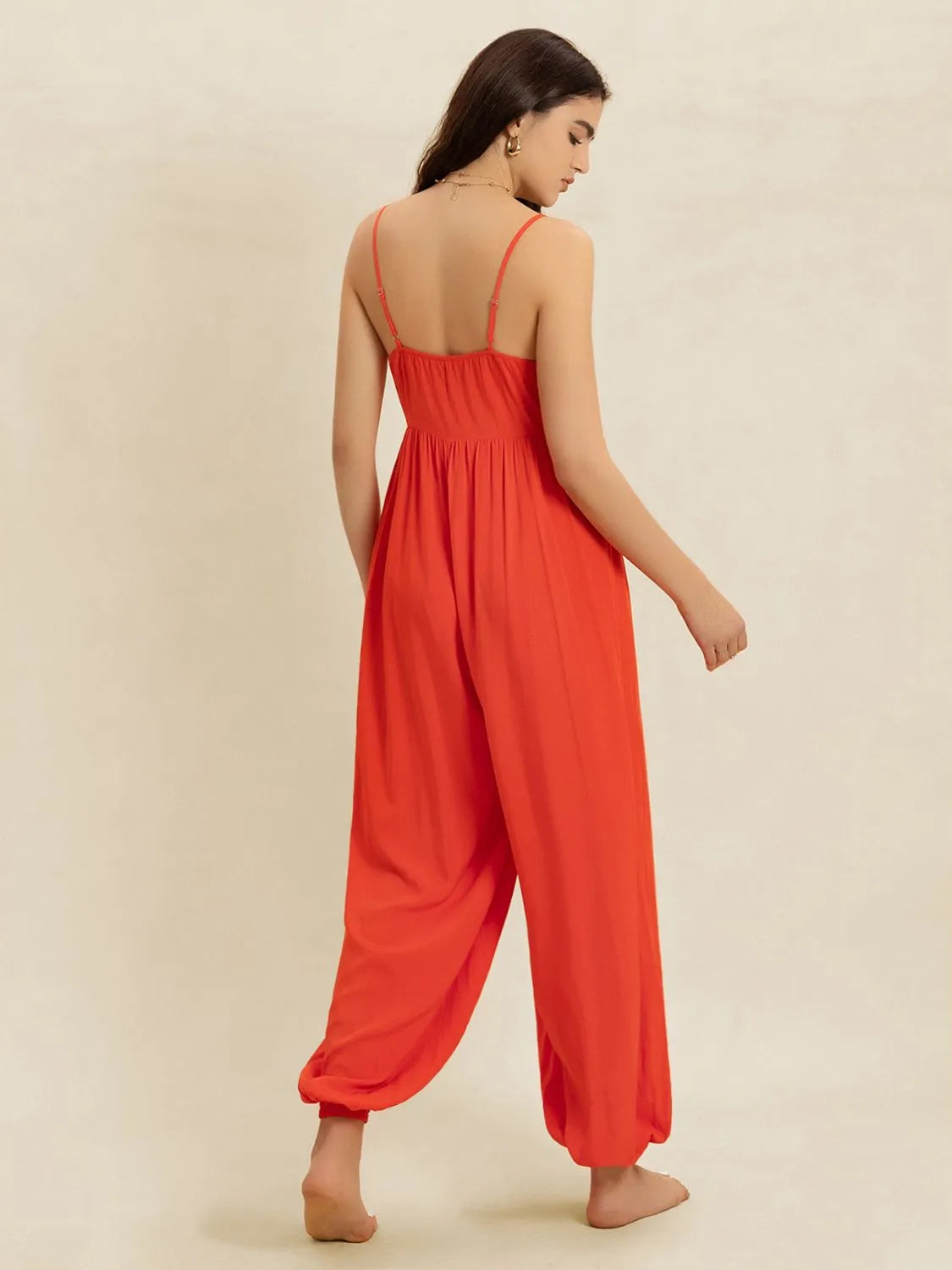 V-Neck Spaghetti Strap Jumpsuit - Ladyez