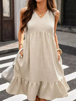 Sleeveless V-Neck Ruffle Hem Casual Dress
