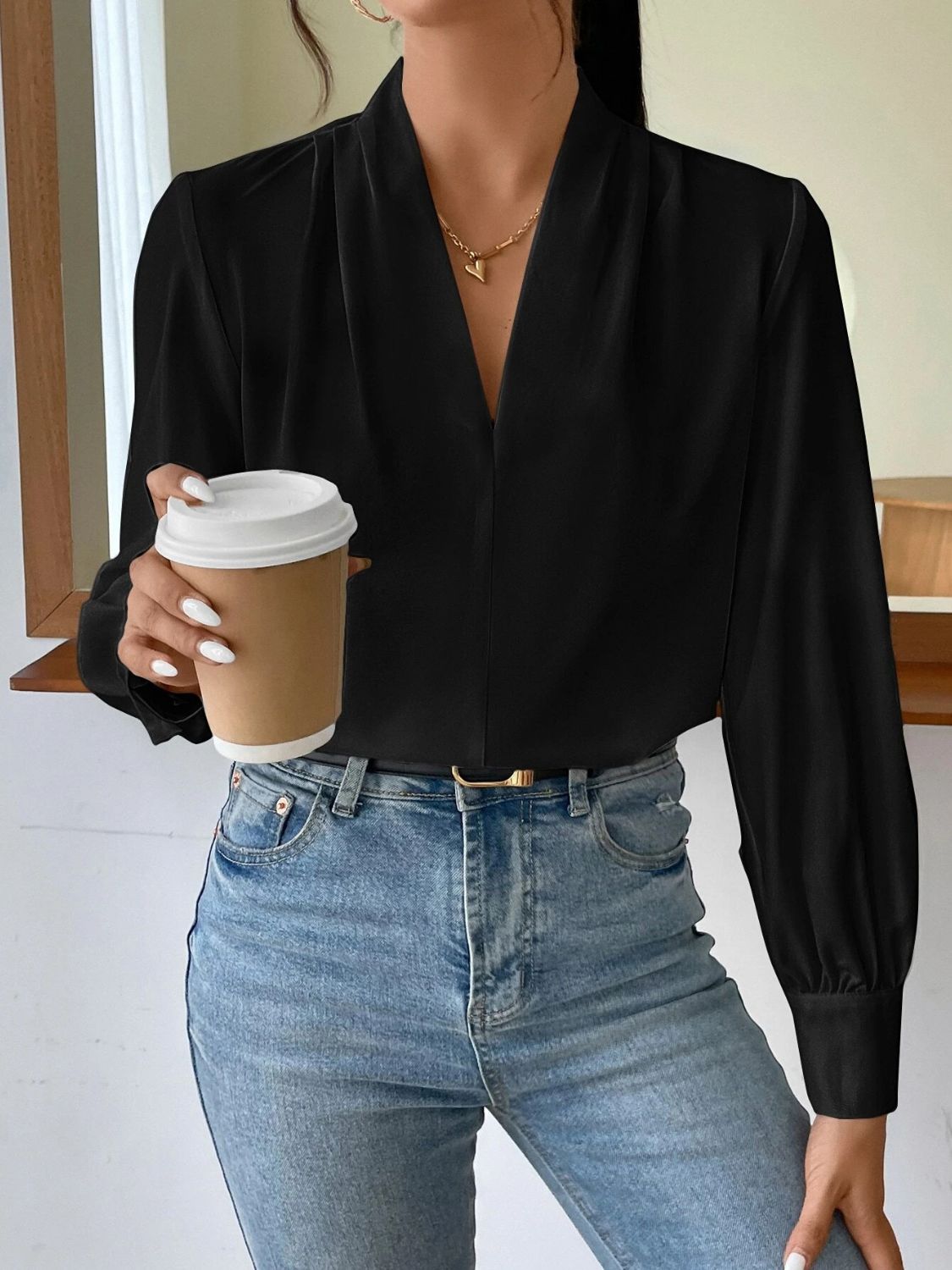 V Neck Long Sleeve Top - Ladyez
