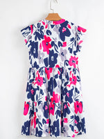 Printed Notched Neck Flutter Sleeve Mini Dress - Ladyez