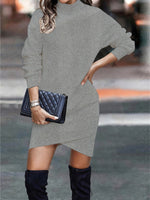 Turtleneck Long Sleeve Asymmetrical Hem Mini Dress