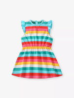 Children's Colorful Striped Ruffle Sleeve Dress