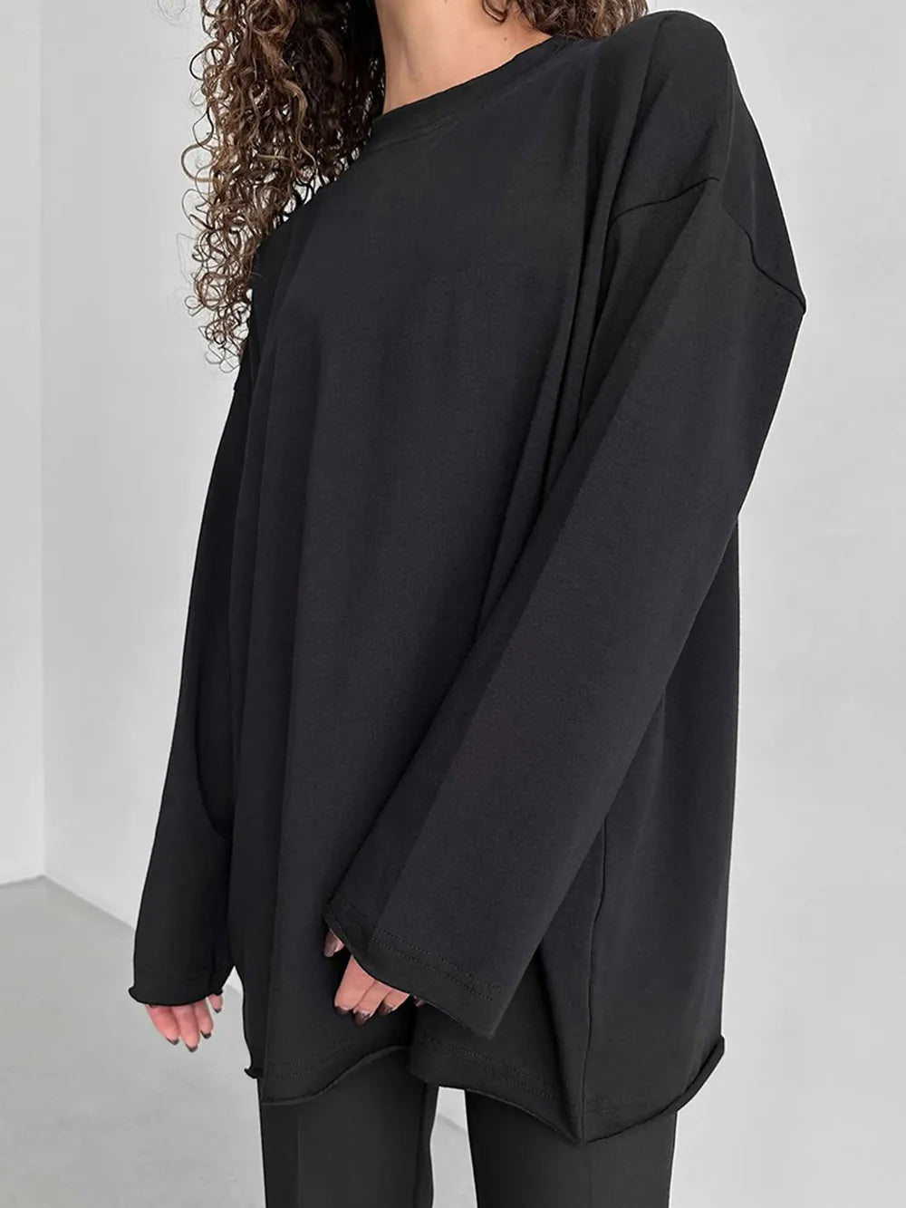 Round Neck Long Sleeve Oversized T-Shirt