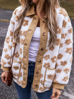 Flower Pattern Button Up Fleece Jacket