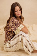 BiBi Leopard and Eyelet Lace Ruffled Top and Shorts Set