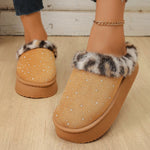 Rhinestone Faux Fur Platform Slippers