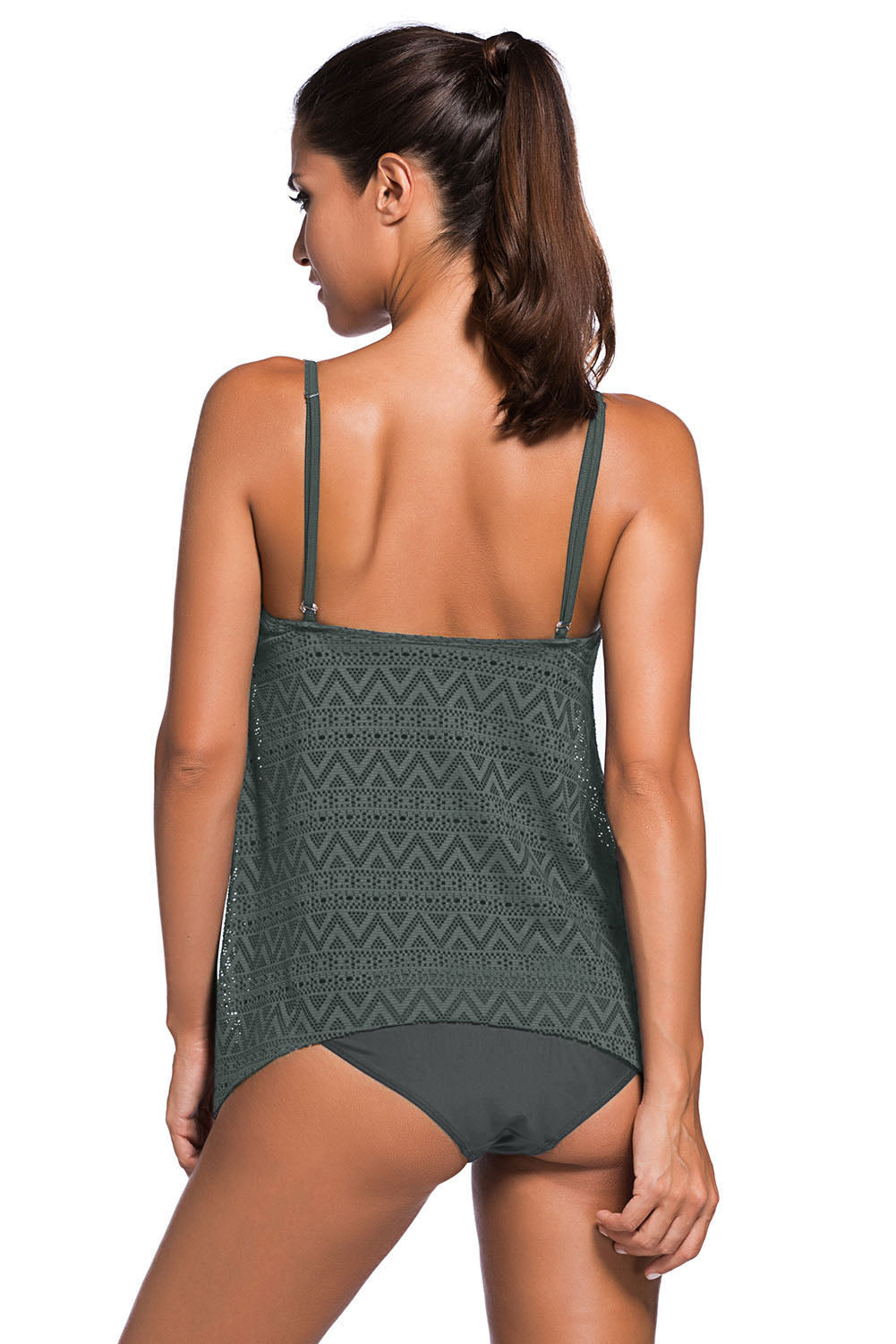 Full Size Spaghetti Strap Scoop Neck Tankini Set - Ladyez