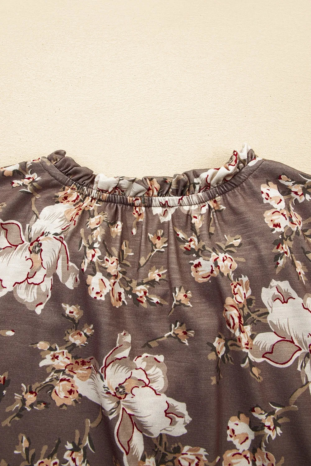 Floral Print Tassel Tie Split Neck Short Sleeve Blouse - Ladyez