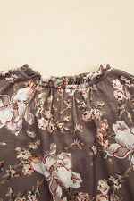 Floral Print Tassel Tie Split Neck Short Sleeve Blouse - Ladyez