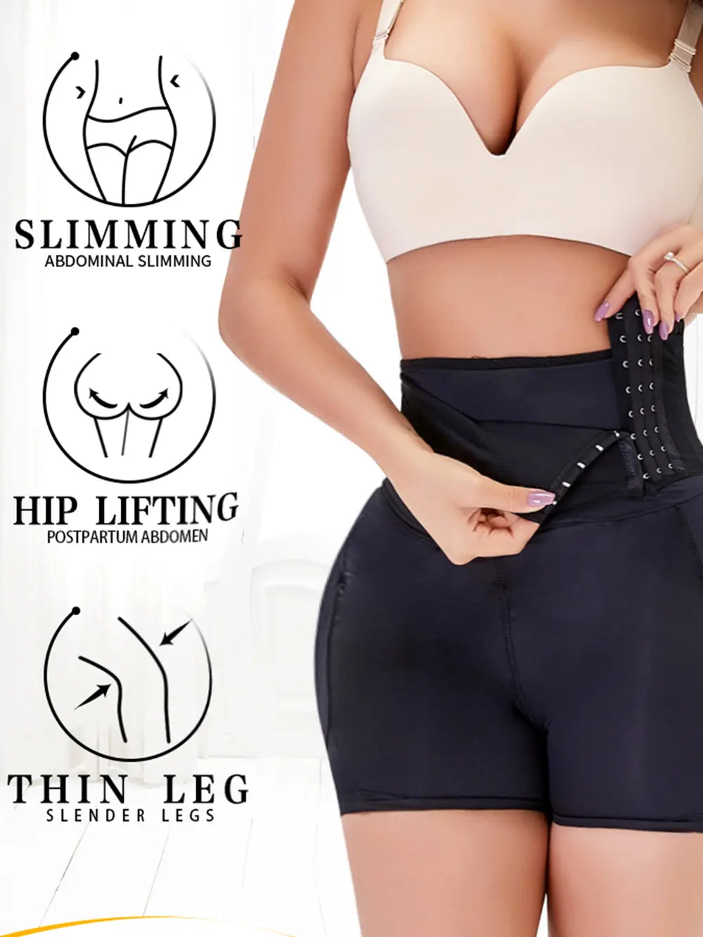 Full Size Hook and eye Shaping Shorts - Ladyez