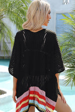Angel Wings Rainbow Stripe Openwork Slit Cover-Up - Ladyez