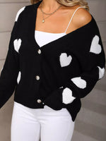 Valentine's Day Heart Pattern Button-Up Knit Cardigan