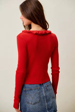 SO ME Cascade Ruffle Ribbed Sweater Cardgian