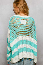 POL Color-Blocked Stripe Pattern Knit Top with Twisted Weave
