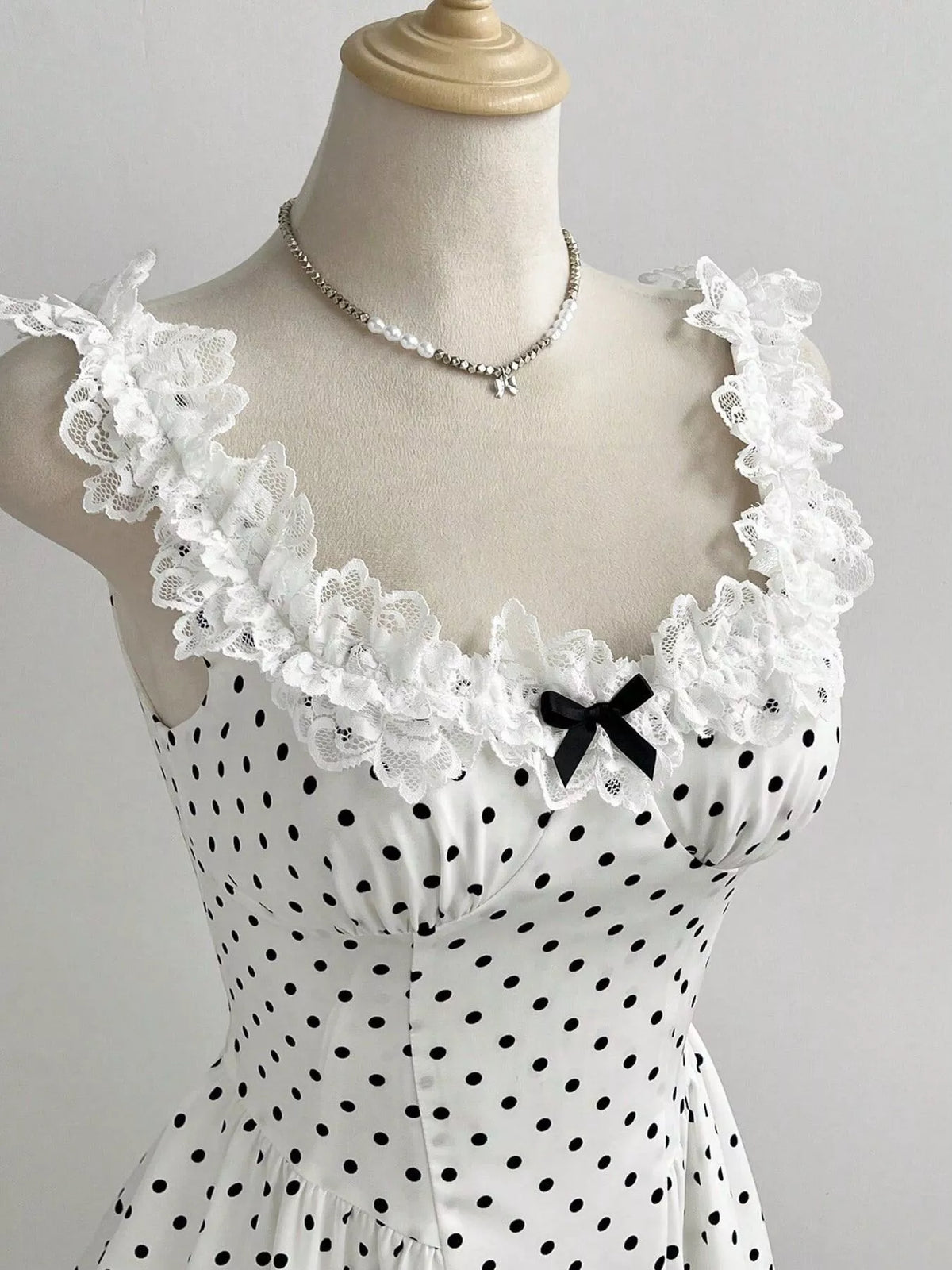 Polka Dot Lace Trim Mini Dress