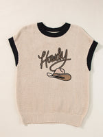 Howdy Cowboy Hat Embroidered Short Sleeve Sweater