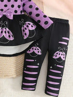 Children's Ladybug Polka Dot Ruffle Trim Top and Pants Set with Headband