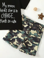 Children's Letter Graphic Tee and Camouflage Shorts Set