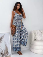 Printed Spaghetti Strap Wide-Leg Jumpsuit