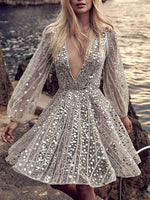 Sequin Deep V-Neck Mini Dress