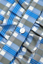 Plaid Long Sleeve Frilled Detail Half Button Blouse