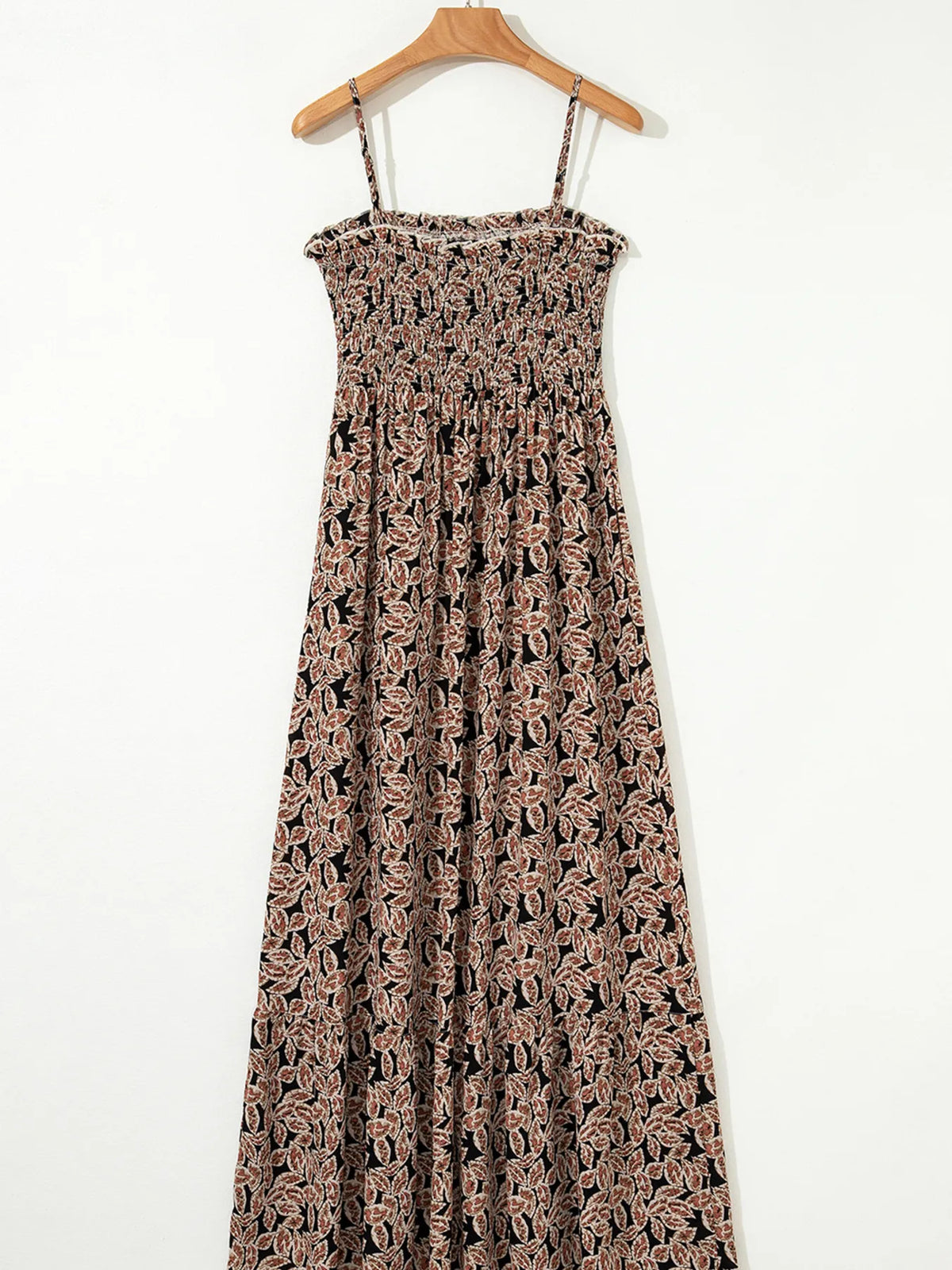 Printed Smocked Bodice Maxi Dress - Ladyez