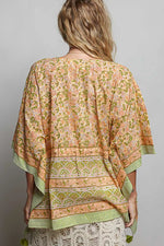 POL Block Print Floral Tie Front Boho Blouse