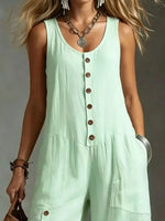 Full Size Sleeveless Button-Down Wide-Leg Jumpsuit Plus Size