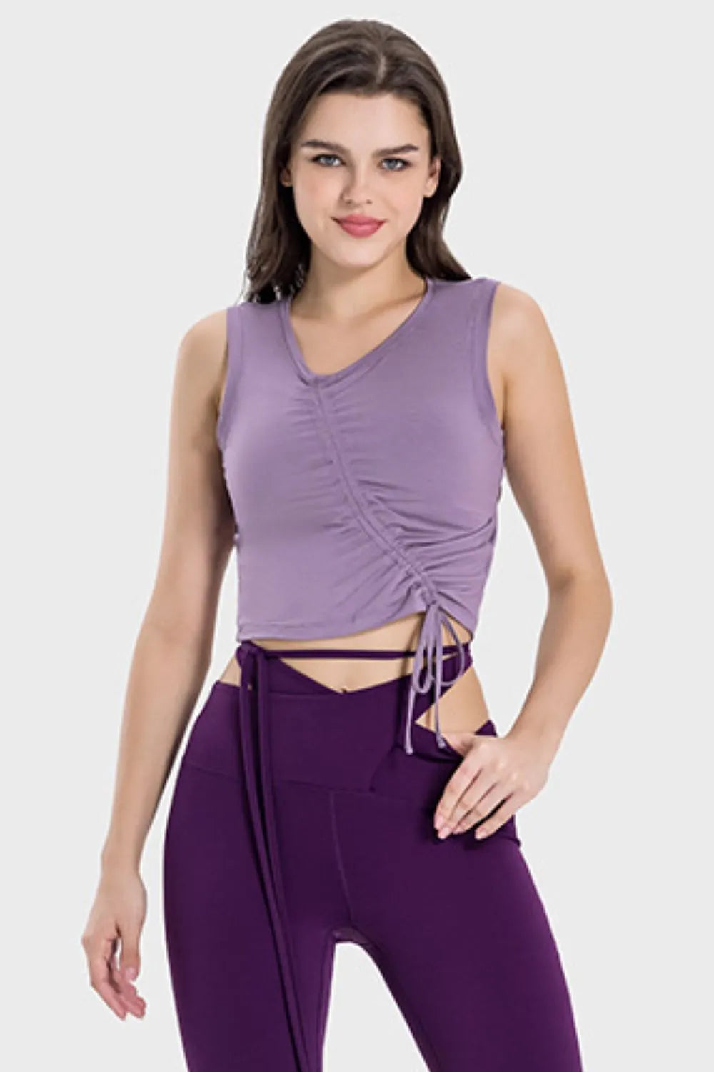 Millennia Drawstring Ruched Wide Strap Active Tank - Ladyez