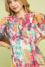 Umgee Mix Watercolor Floral Babydoll Dress