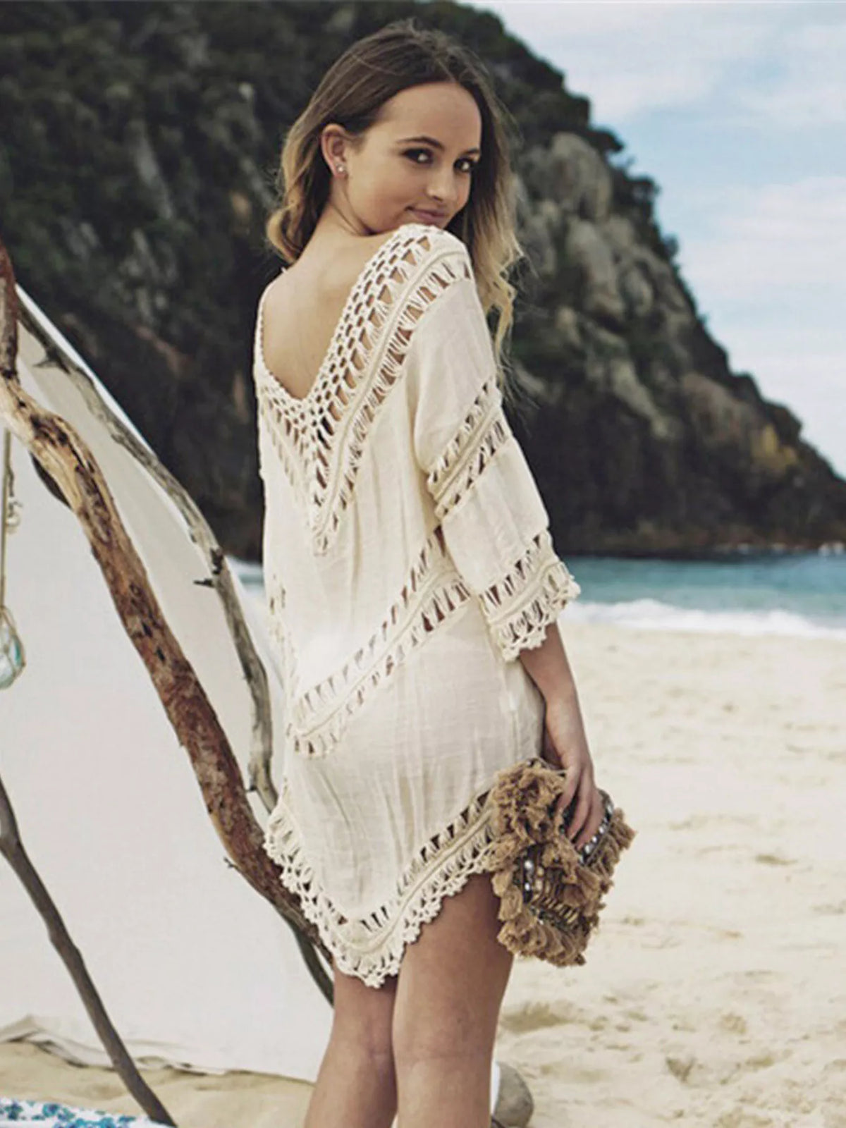 Crochet Trim V-Neck Cover Up