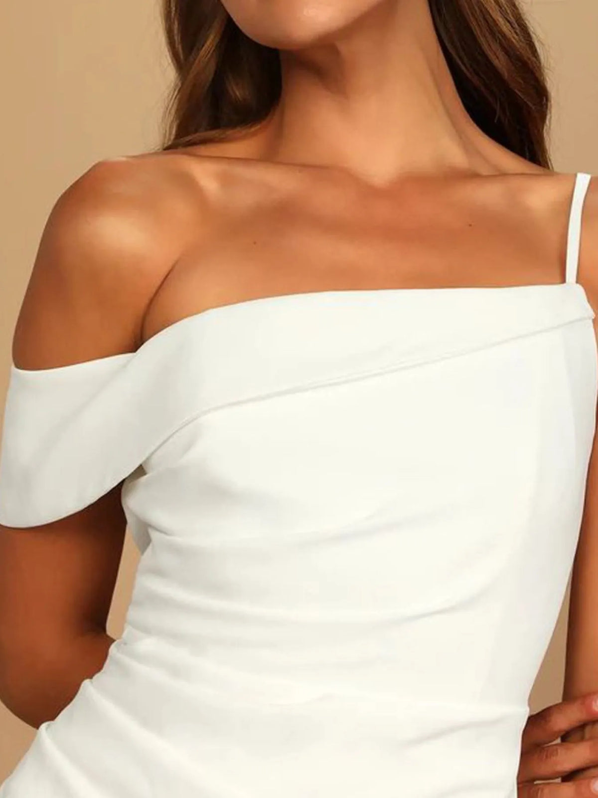 Split Asymmetrical Neck Midi Dress - Ladyez