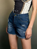 Distressed Frayed Hem Denim Shorts
