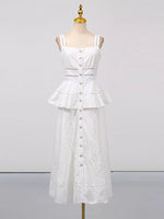 Sleeveless Eyelet Embroidered Button-Down Midi Dress