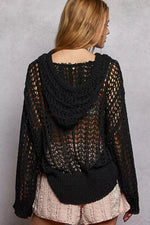 POL Openwork Round Neck High Low Knit Top