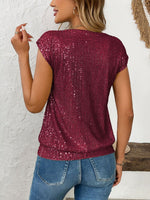 Sequin V-Neck Cap Sleeve Top - Ladyez