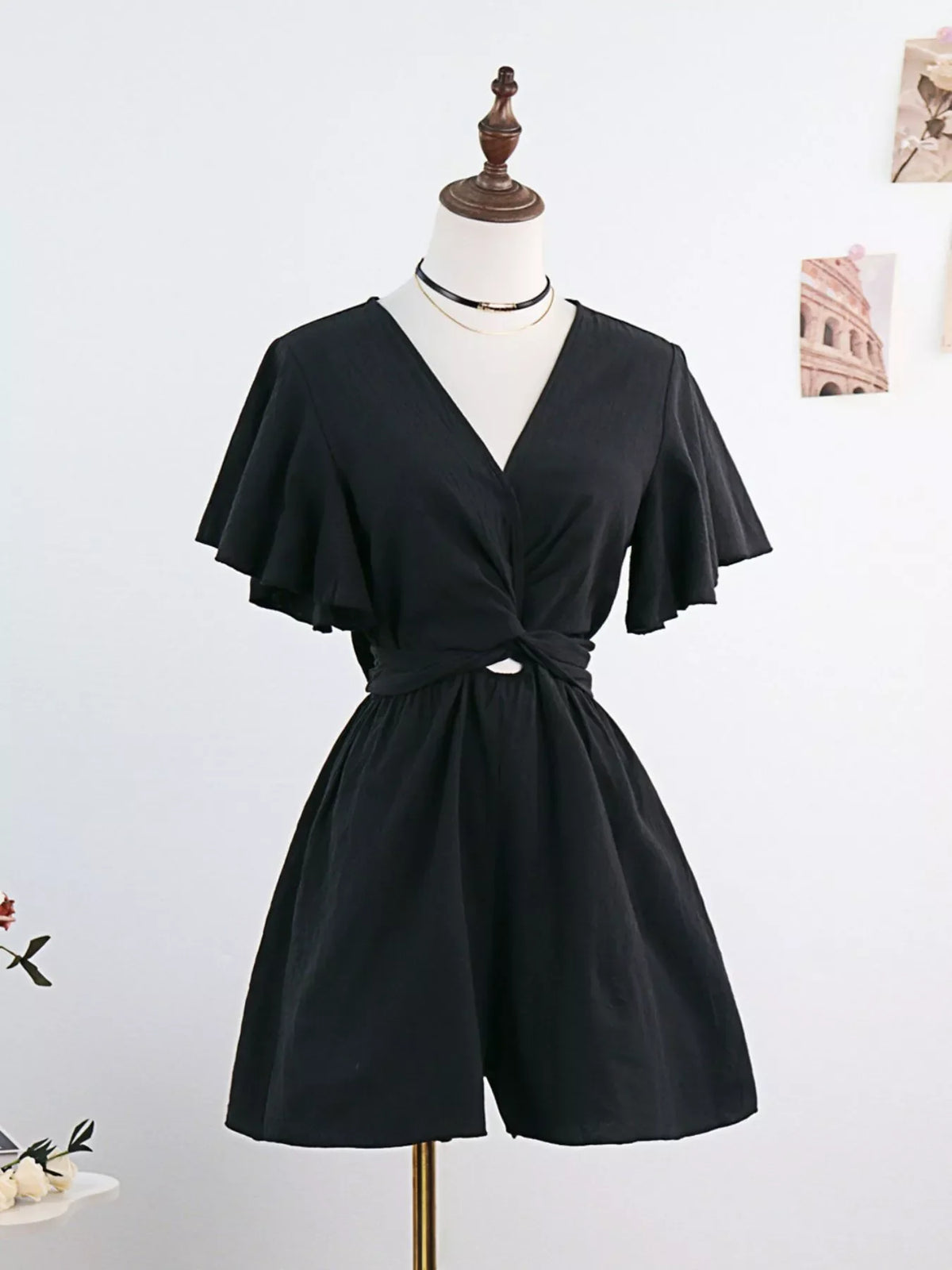 Tie Waist Flutter Sleeve Romper
